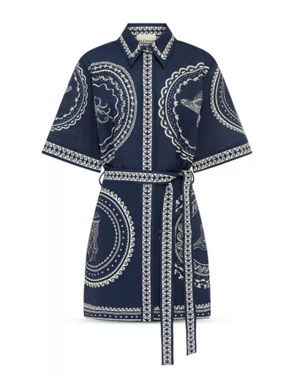 Alemais Navy and White Printed Shirt Mini Dress